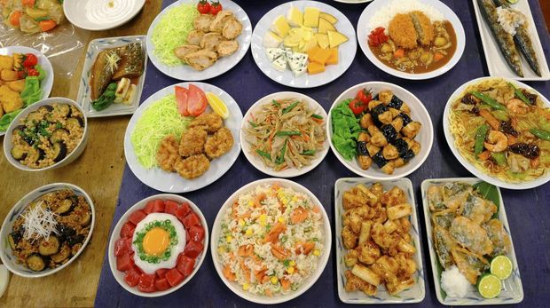 This photo taken on June 17, 2022 shows plastic food samples at an Iwasaki Group factory in Yokohama, Kanagawa prefecture. - From the 