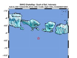 Ini Titik Pusat Gempa Bali M 5,8 di Sebelah Tenggara Kuta Selatan