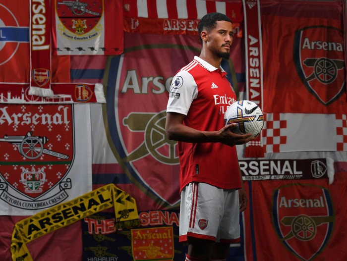 William Saliba ORLANDO, FLORIDA - JULY 23: Gabriel Magalhaes and William Saliba of Arsenal during the Florida Cup match between Cheslea and Arsenal at Camping World Stadium on July 23, 2022 in Orlando, Florida. (Photo by David Price/Arsenal FC via Getty Images)