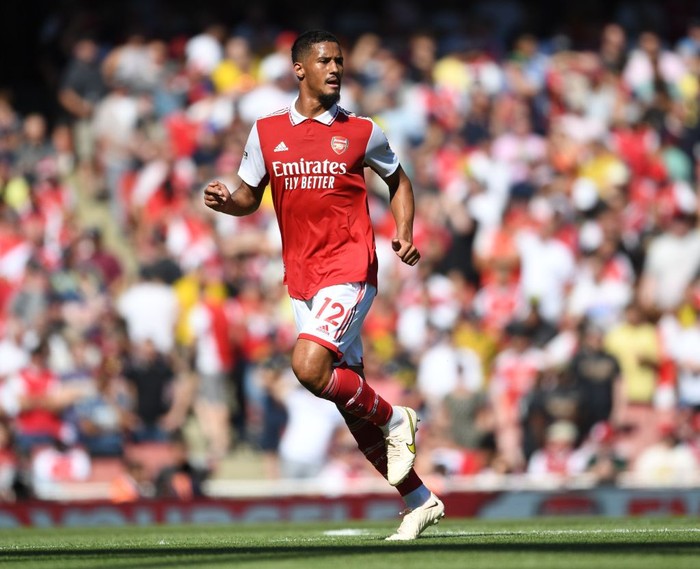 William Saliba ORLANDO, FLORIDA - JULY 23: Gabriel Magalhaes and William Saliba of Arsenal during the Florida Cup match between Cheslea and Arsenal at Camping World Stadium on July 23, 2022 in Orlando, Florida. (Photo by David Price/Arsenal FC via Getty Images)