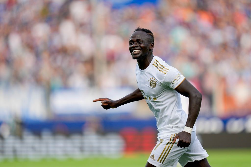 BOCHUM, GERMANY - AUGUST 21: Sadio Mane of Bayern Muenchen celebrates after scoring his team's fourth goal during the Bundesliga match between VfL Bochum 1848 and FC Bayern München at Vonovia Ruhrstadion on August 21, 2022 in Bochum, Germany. (Photo by Alex Gottschalk/DeFodi Images via Getty Images)