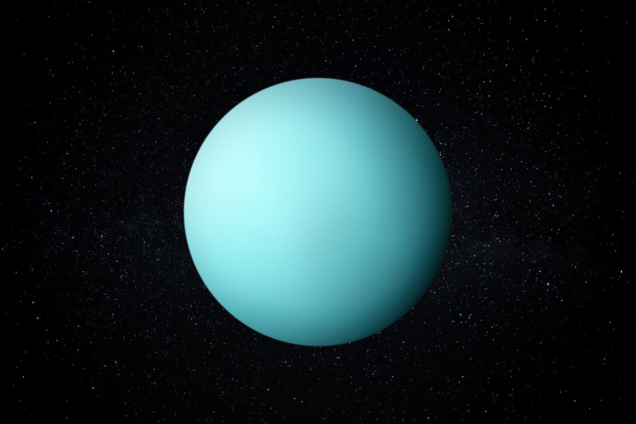 Planet Uranus in the starry sky of the solar system in space.  This image elements furnished by NASA.