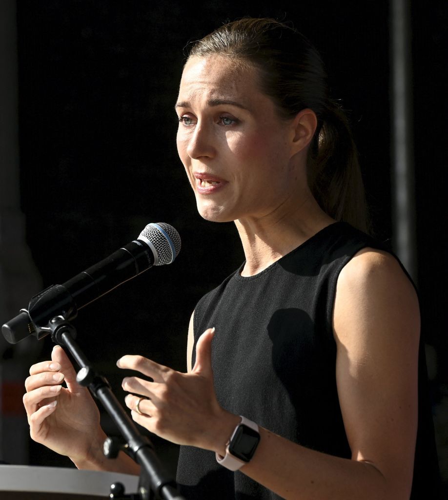 Finnish Prime Minister Sanna Marin gives a speech during a meeting of her Social Democratic party in Lahti, Finland on August 24, 2022. - Marin gave an emotional defence of her work record and her right to a private life after criticism sparked by a video of the 36-year-old partying. - Finland OUT (Photo by Heikki Saukkomaa / Lehtikuva / AFP) / Finland OUT (Photo by HEIKKI SAUKKOMAA/Lehtikuva/AFP via Getty Images)