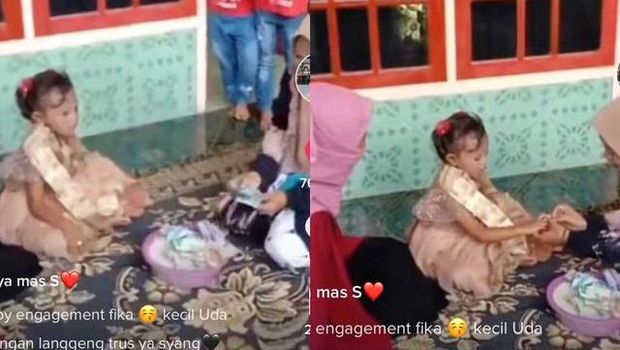 Beredar video viral di media sosial, bocah usia 4 tahun menggelar acara tunangan.