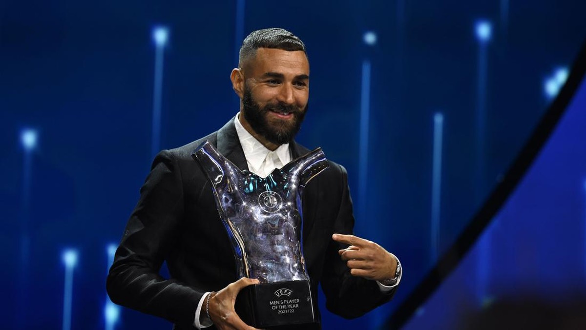 Karim Benzema terpilih sebagai Pemain Terbaik UEFA 2021/2022. (Foto: UEFA via Getty Images/Kristian Skeie - UEFA)