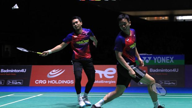 Mohammad Ahsan/Hendra Setiawan di Kejuaraan Dunia 2022 yang berlangsung di Tokyo . (Arsip PBSI)