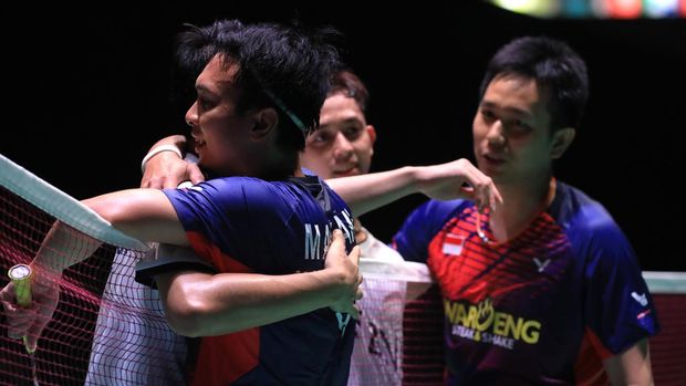 Mohammad Ahsan/Hendra Setiawan di Kejuaraan Dunia 2022 yang berlangsung di Tokyo . (Arsip PBSI)