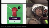 Tak ayal Mo Salah pun jadi korban ledekan meme walaupun Liverpool pesta gol 9-0. Foto: dok. Twitter