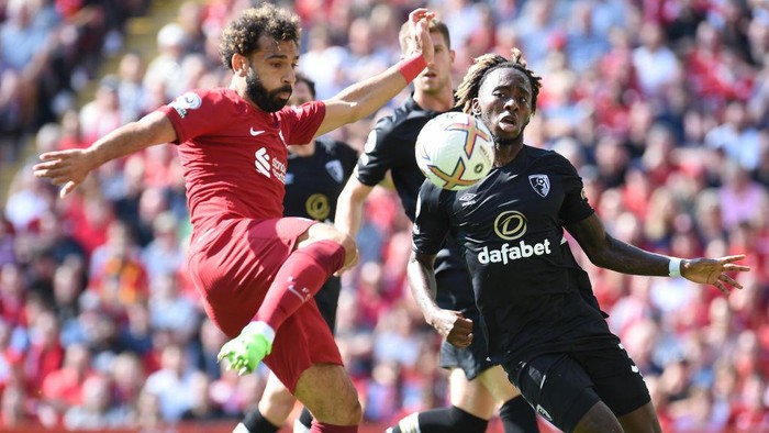 LIVERPOOL, ENGLAND - AUGUST 27:  ( THE SUN OUT,THE SUN ON SUNDAY OUT) Mohamed Salah of Liverpool during the Premier League match between Liverpool FC and AFC Bournemouth at Anfield on August 27, 2022 in Liverpool, England. (Photo by John Powell/Liverpool FC via Getty Images)