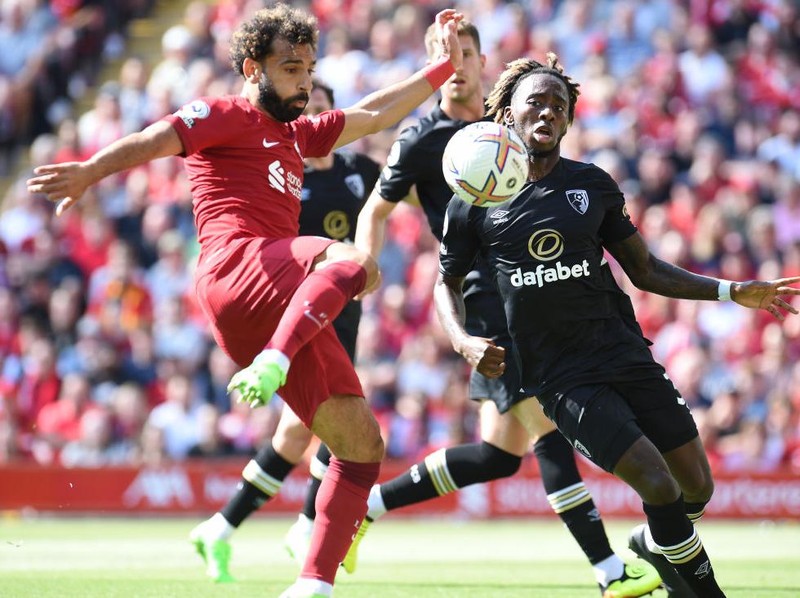 LIVERPOOL, ENGLAND - AUGUST 27:  ( THE SUN OUT,THE SUN ON SUNDAY OUT) Mohamed Salah of Liverpool during the Premier League match between Liverpool FC and AFC Bournemouth at Anfield on August 27, 2022 in Liverpool, England. (Photo by John Powell/Liverpool FC via Getty Images)