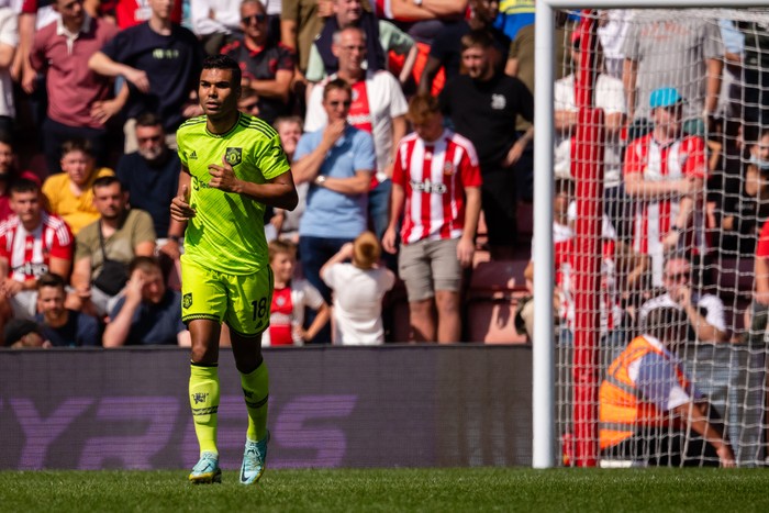 SOUTHAMPTON, ENGLAND - AUGUST 27: Casemiro of Manchester United in action during the Premier League match between Southampton FC and Manchester United at Friends Provident St. Marys Stadium on August 27, 2022 in Southampton, England. (Photo by Ash Donelon/Manchester United via Getty Images)