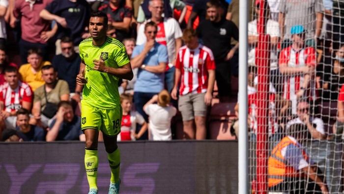 Casemiro SOUTHAMPTON, ENGLAND - AUGUST 27: Casemiro of Manchester United in action during the Premier League match between Southampton FC and Manchester United at Friends Provident St. Mary's Stadium on August 27, 2022 in Southampton, England. (Photo by Ash Donelon/Manchester United via Getty Images)