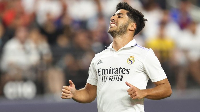 LAS VEGAS, NV - JULY 23: Marco Asensio of Real Madrid during the preseason friendly match between Real Madrid and Barcelona at Allegiant Stadium on July 23, 2022 in Las Vegas, Nevada. (Photo by James Williamson - AMA/Getty Images)