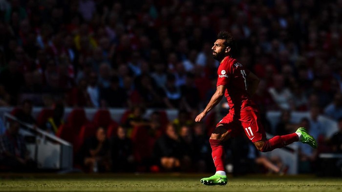 LIVERPOOL, ENGLAND - AUGUST 27: (THE SUN OUT, THE SUN ON SUNDAY OUT) Mohamed Salah of Liverpool during the Premier League match between Liverpool FC and AFC Bournemouth at Anfield on August 27, 2022 in Liverpool, England. (Photo by Andrew Powell/Liverpool FC via Getty Images)