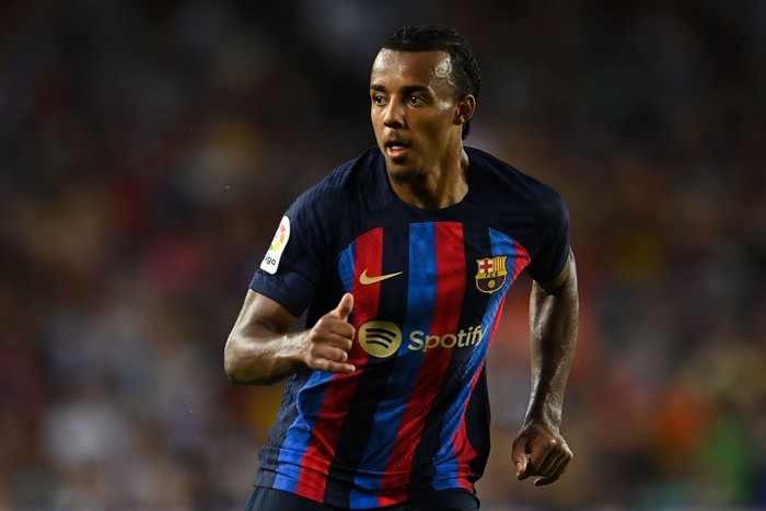 BARCELONA, SPAIN - AUGUST 28: Jules Kounde of FC Barcelona looks on during the LaLiga Santander match between FC Barcelona and Real Valladolid CF at Camp Nou on August 28, 2022 in Barcelona, Spain. (Photo by David Ramos/Getty Images)