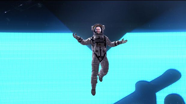 NEWARK, NEW JERSEY - AUGUST 28: (EDITORS NOTE: This image is a screengrab in order to see the augmented reality MTV used during the awards show) A view of Johnny Depp in a space suit during the 2022 MTV VMAs at Prudential Center on August 28, 2022 in Newark, New Jersey. (Photo by MTV VMA 22/Getty Images)