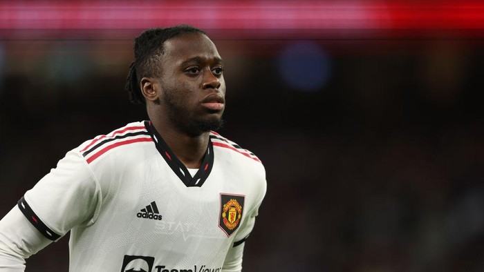 PERTH, AUSTRALIA - JULY 23: Aaron Wan-Bissaka of Manchester United during the Pre-Season Friendly match between Manchester United and Aston Villa at Optus Stadium on July 23, 2022 in Perth, Australia. (Photo by Matthew Ashton - AMA/Getty Images)