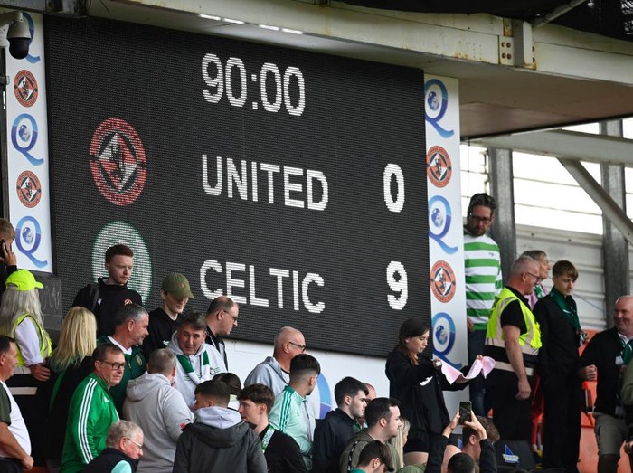 DUNDEE, SCOTLAND - AUGUST 28: Full Time scoreboard during a cinch Premiership match between Dundee United and Celtic at Tannadice, on August 28, 2022, in Dundee, Scotland. (Photo by Rob Casey/SNS Group via Getty Images)