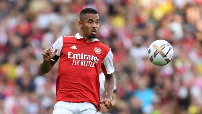 LONDON, ENGLAND - AUGUST 27: Gabriel Jjesus of Arsenal during the Premier League match between Arsenal FC and Fulham FC at Emirates Stadium on August 27, 2022 in London, England. (Photo by Stuart MacFarlane/Arsenal FC via Getty Images)