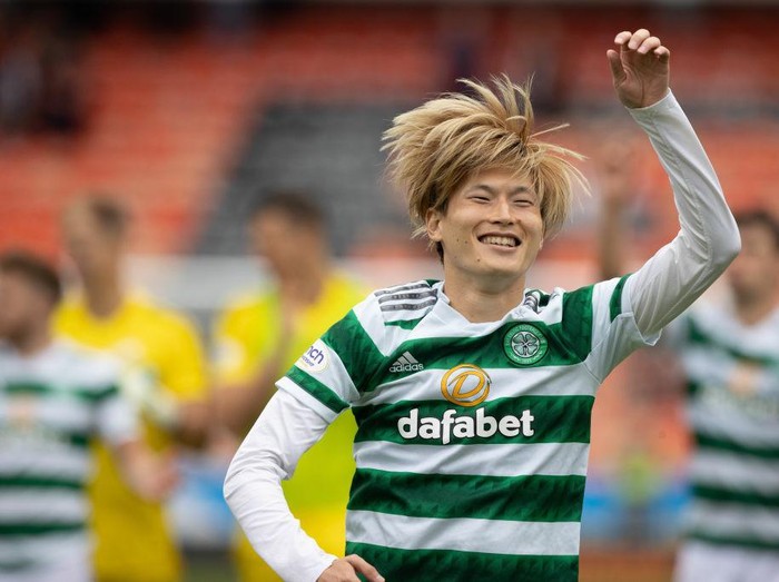 DUNDEE, SCOTLAND - AUGUST 28: Kyogo Furuhashi
 at Full Time during a cinch Premiership match between Dundee United and Celtic at Tannadice, on August 28, 2022, in Dundee, Scotland. (Photo by Craig Williamson/SNS Group via Getty Images)