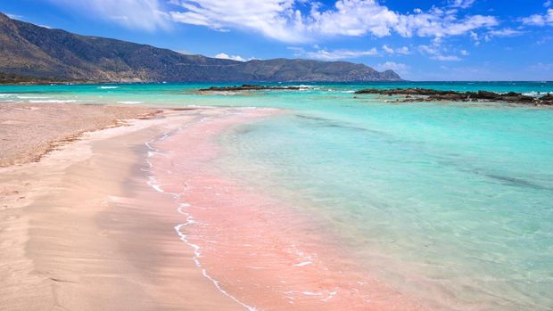 Elafonissi beach with pink sand on Crete, Greece