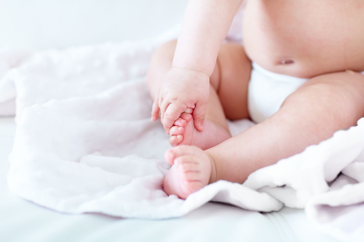 Cropped image of a baby girl holding her own foothttps://195.154.178.81/DATA/istock_collage/0/shoots/781120.jpg
