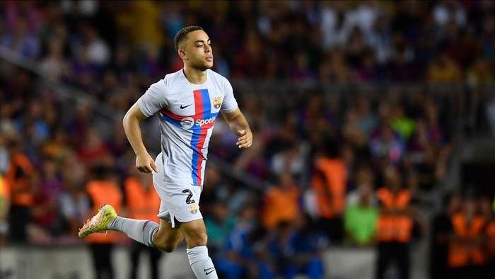 Sergiño Dest right-back of Barcelona and United States during the friendly match between FC Barcelona and Manchester City at Camp Nou on August 24, 2022 in Barcelona, Spain. (Photo by Jose Breton/Pics Action/NurPhoto via Getty Images)