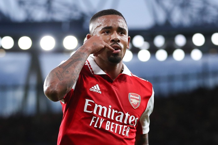 Gabriel Jesus LONDON, ENGLAND - AUGUST 31: Gabriel Jesus of Arsenal celebrates after scoring their first goal during the Premier League match between Arsenal FC and Aston Villa at Emirates Stadium on August 31, 2022 in London, United Kingdom. (Photo by Jacques Feeney/Offside/Offside via Getty Images)