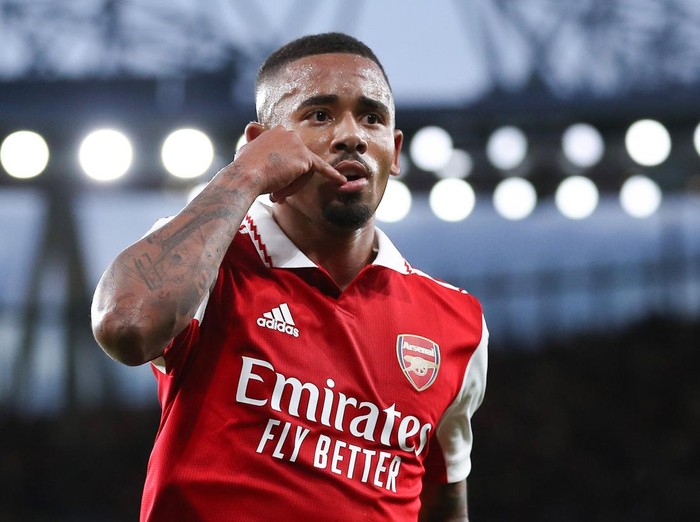 LONDON, ENGLAND - AUGUST 31: Gabriel Jesus of Arsenal celebrates after scoring their first goal during the Premier League match between Arsenal FC and Aston Villa at Emirates Stadium on August 31, 2022 in London, United Kingdom. (Photo by Jacques Feeney/Offside/Offside via Getty Images)