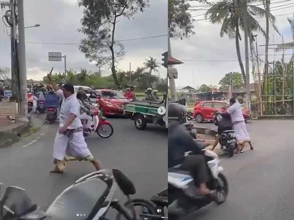 Detik-detik Pria Ngamuk Bawa Sajam di Kuta Utara Ditangkap Polisi