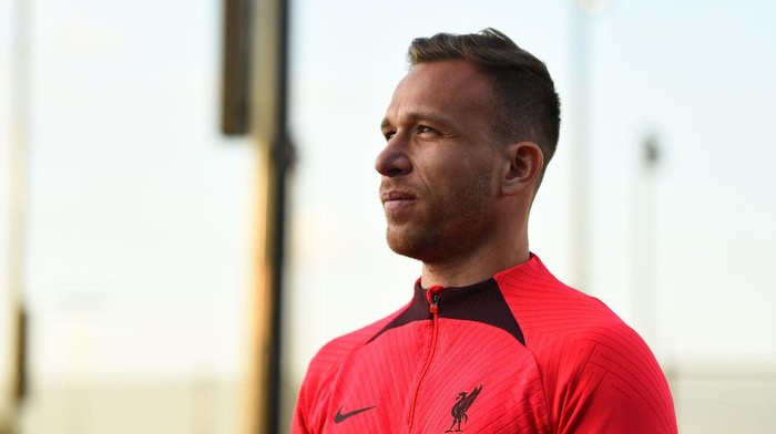 KIRKBY, ENGLAND - SEPTEMBER 01: (THE SUN OUT, THE SUN ON SUNDAY OUT) Arthur Melo new signing for Liverpool at AXA Training Centre on September 01, 2022 in Kirkby, England. (Photo by Andrew Powell/Liverpool FC via Getty Images)