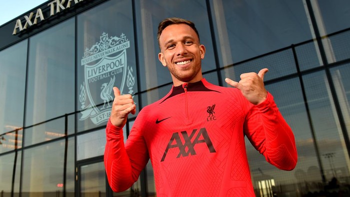 KIRKBY, ENGLAND - SEPTEMBER 01: (THE SUN OUT, THE SUN ON SUNDAY OUT) Arthur Melo new signing for Liverpool at AXA Training Centre on September 01, 2022 in Kirkby, England. (Photo by Andrew Powell/Liverpool FC via Getty Images)