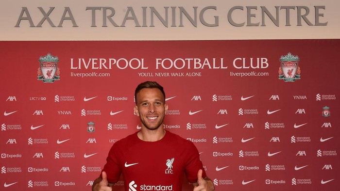 KIRKBY, ENGLAND - SEPTEMBER 01: (THE SUN OUT, THE SUN ON SUNDAY OUT) Arthur Melo new signing for Liverpool at AXA Training Centre on September 01, 2022 in Kirkby, England. (Photo by Andrew Powell/Liverpool FC via Getty Images)