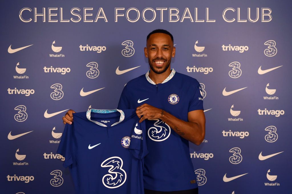 COBHAM, ENGLAND - SEPTEMBER 01: Pierre-Emerick Aubameyang poses for a photograph as he signs for Chelsea at Chelsea Training Ground on September 01, 2022 in Cobham, England. (Photo by Harriet Lander - Chelsea FC/Chelsea FC via Getty Images)
