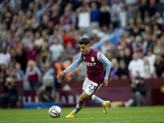 BIRMINGHAM, ENGLAND - SEPTEMBER 03: Philippe Countinho of Aston Villa in action during the Premier League match between Aston Villa and Manchester City at Villa Park on September 03, 2022 in Birmingham, England. (Photo by Neville Williams/Aston Villa FC via Getty Images)