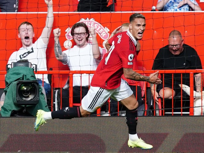 Manchester United's Antony celebrates scoring their side's first goal of the game during the Premier League match at Old Trafford, Manchester. Picture date: Sunday September 4, 2022. (Photo by Martin Rickett/PA Images via Getty Images)