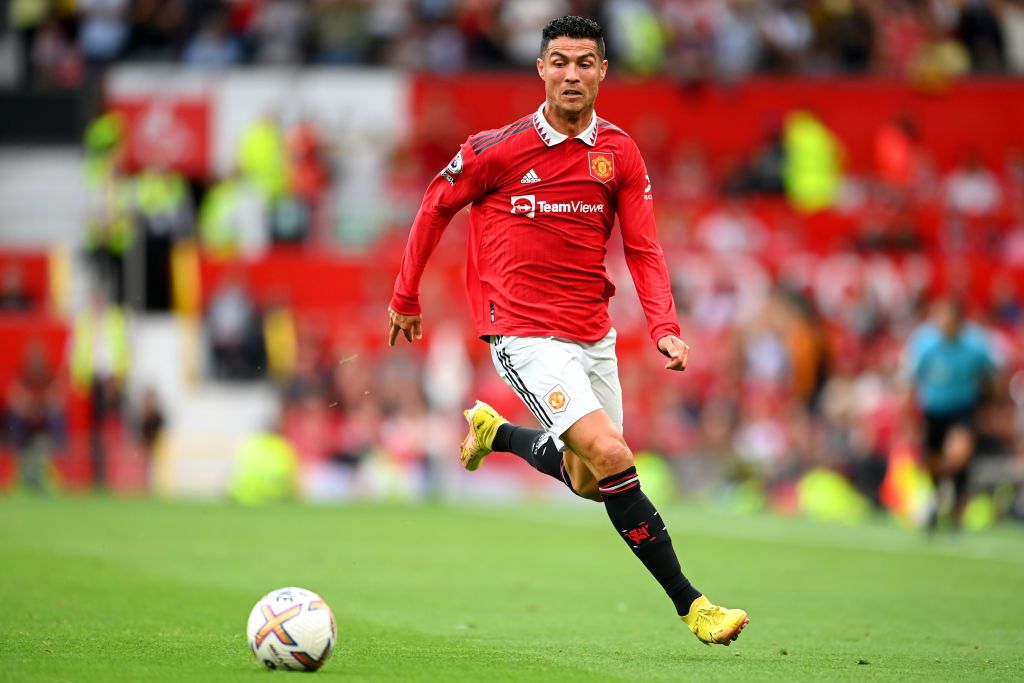 MANCHESTER, ENGLAND - SEPTEMBER 04: Cristiano Ronaldo of Manchester United  during the Premier League match between Manchester United and Arsenal FC at Old Trafford on September 4, 2022 in Manchester, United Kingdom. (Photo by Robbie Jay Barratt - AMA/Getty Images)