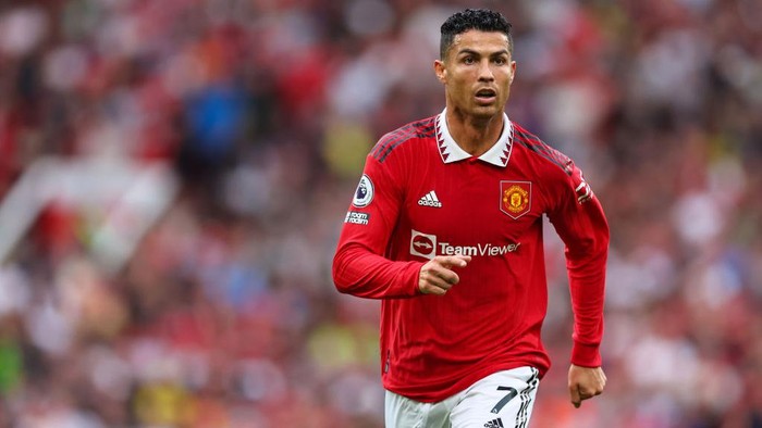 MANCHESTER, ENGLAND - SEPTEMBER 04: Cristiano Ronaldo of Manchester United  during the Premier League match between Manchester United and Arsenal FC at Old Trafford on September 4, 2022 in Manchester, United Kingdom. (Photo by Robbie Jay Barratt - AMA/Getty Images)