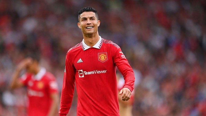 MANCHESTER, ENGLAND - SEPTEMBER 04: Cristiano Ronaldo of Manchester United in action during the Premier League match between Manchester United and Arsenal FC at Old Trafford on September 04, 2022 in Manchester, England. (Photo by Michael Regan/Getty Images)