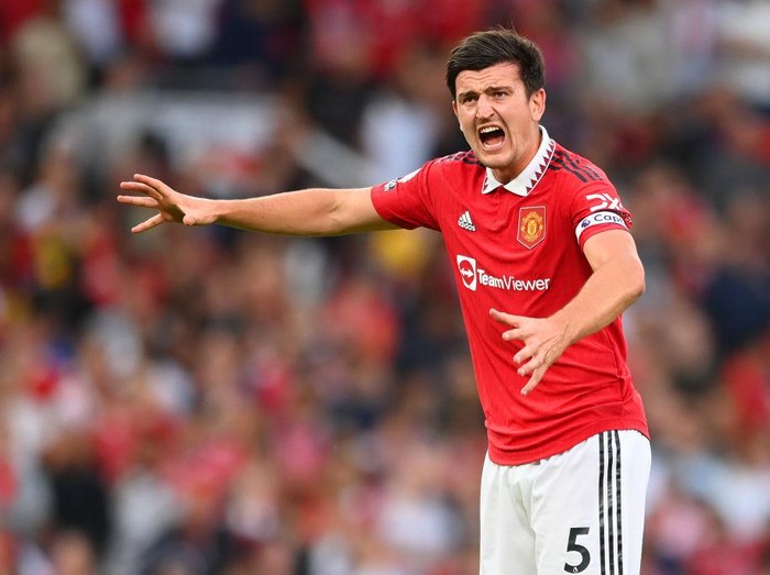 MANCHESTER, ENGLAND - SEPTEMBER 04: Harry Maguire of Manchester United in action during the Premier League match between Manchester United and Arsenal FC at Old Trafford on September 04, 2022 in Manchester, England. (Photo by Michael Regan/Getty Images)
