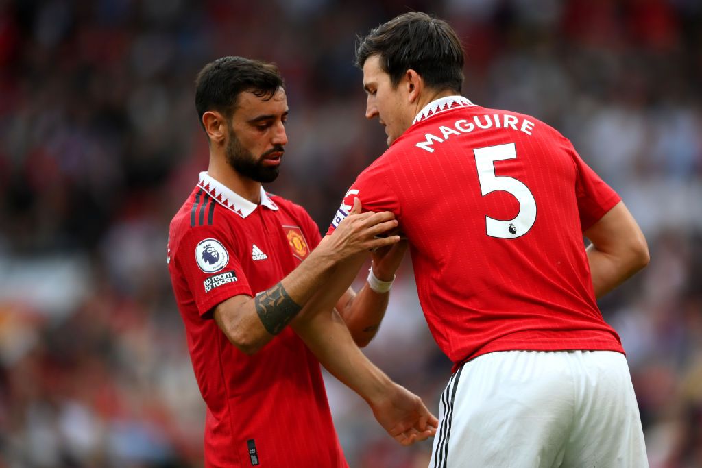 MANCHESTER, ENGLAND - SEPTEMBER 04: Harry Maguire of Manchester United in action during the Premier League match between Manchester United and Arsenal FC at Old Trafford on September 04, 2022 in Manchester, England. (Photo by Michael Regan/Getty Images)