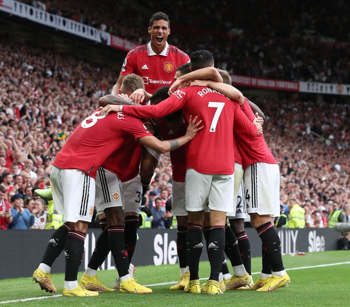 MANCHESTER, ENGLAND - SEPTEMBER 04: Marcus Rashford of Manchester United celebrates scoring their second goal during the Premier League match between Manchester United and Arsenal FC at Old Trafford on September 04, 2022 in Manchester, England. (Photo by Tom Purslow/Manchester United via Getty Images)