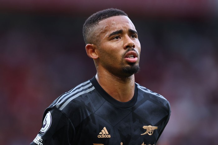 MANCHESTER, ENGLAND - SEPTEMBER 04: Gabriel Jesus of Arsenal during the Premier League match between Manchester United and Arsenal FC at Old Trafford on September 4, 2022 in Manchester, United Kingdom. (Photo by Robbie Jay Barratt - AMA/Getty Images)