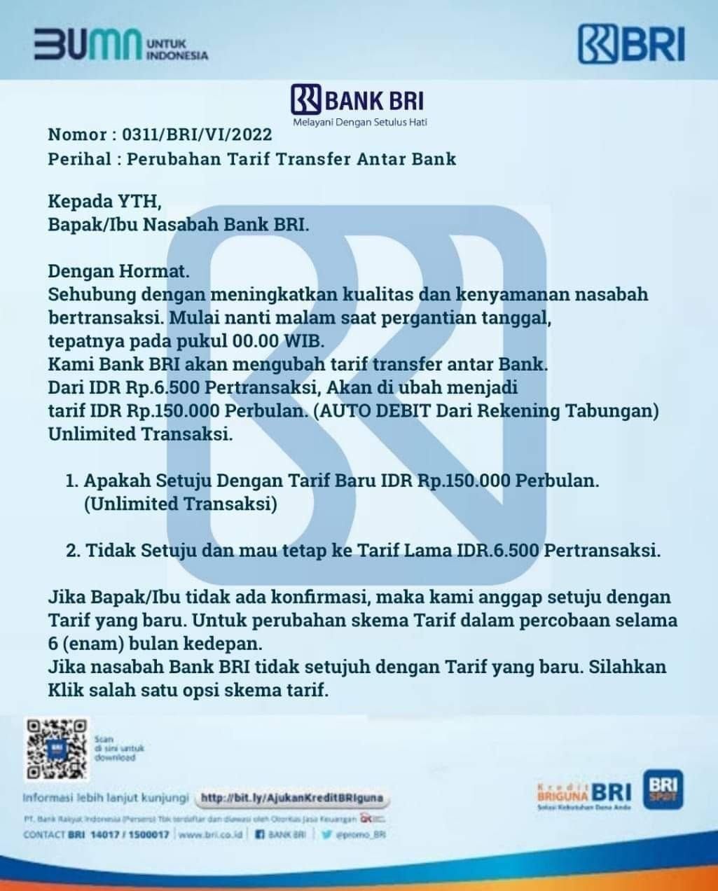 Hoax Perubahan Tarif Transfer Antar Bank BRI