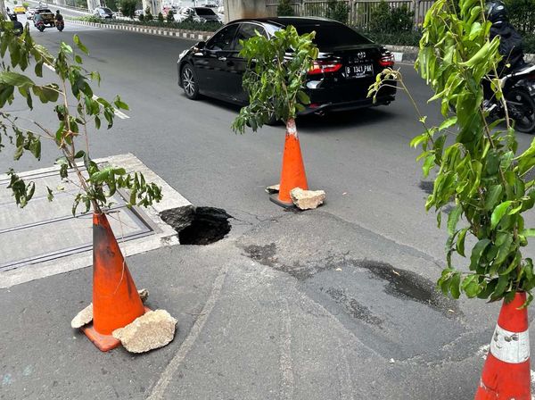 Ngeri, Lubang di Jalan Tendean Jaksel Cuma Dikasih Tanda Ranting Pohon