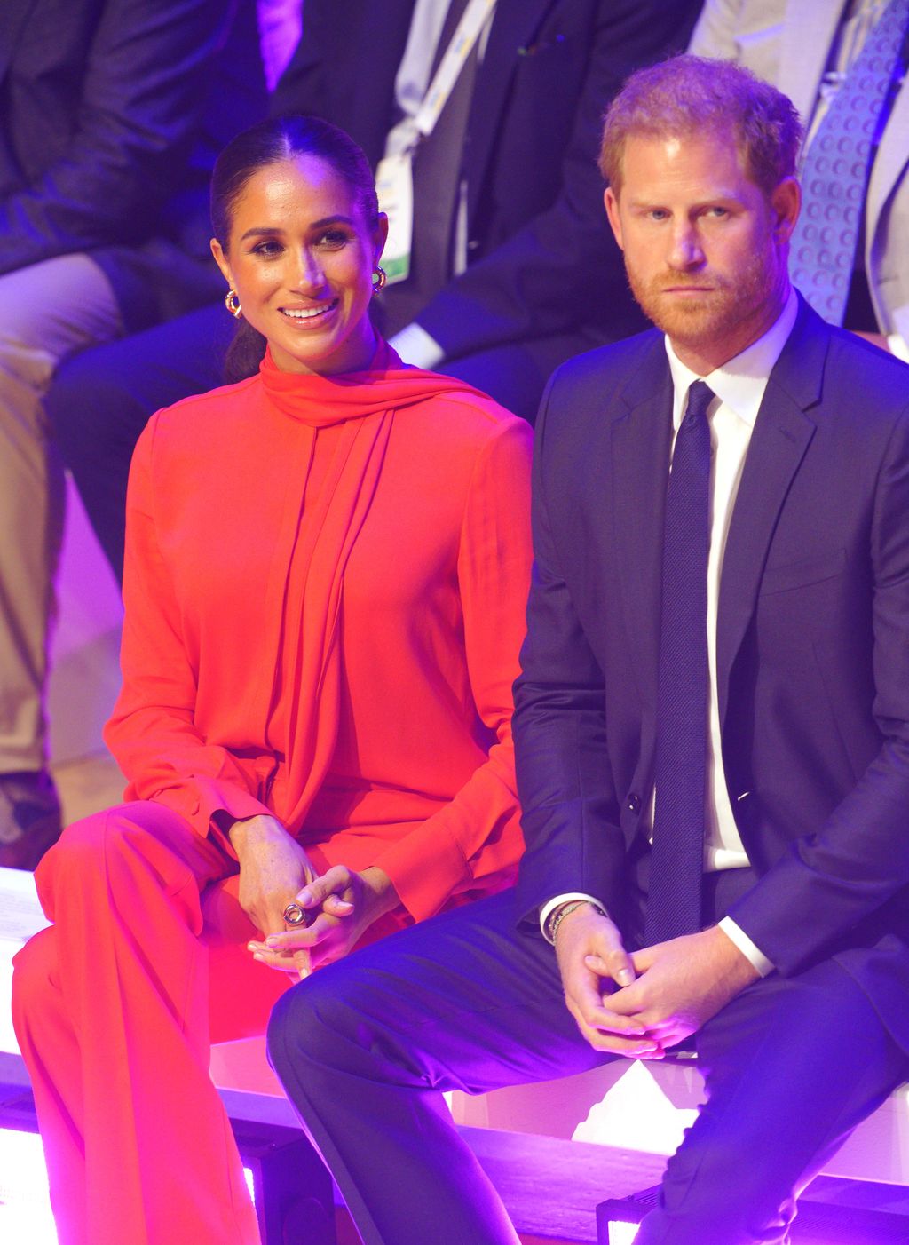 The Duke and Duchess of Sussex attend the One Young World 2022 Manchester Summit at Bridgewater Hall, Manchester, during their visit to the UK. Picture date: Monday September 5, 2022. (Photo by Peter Byrne/PA Images via Getty Images)