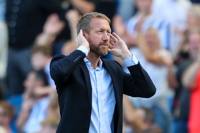 BRIGHTON, ENGLAND - SEPTEMBER 04: Head Coach Graham Potter of Brighton & Hove Albion after his sides 5-2 win during the Premier League match between Brighton & Hove Albion and Leicester City at American Express Community Stadium on September 04, 2022 in Brighton, England. (Photo by Robin Jones/Getty Images)