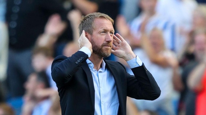 BRIGHTON, ENGLAND - SEPTEMBER 04: Head Coach Graham Potter of Brighton & Hove Albion after his sides 5-2 win during the Premier League match between Brighton & Hove Albion and Leicester City at American Express Community Stadium on September 04, 2022 in Brighton, England. (Photo by Robin Jones/Getty Images)