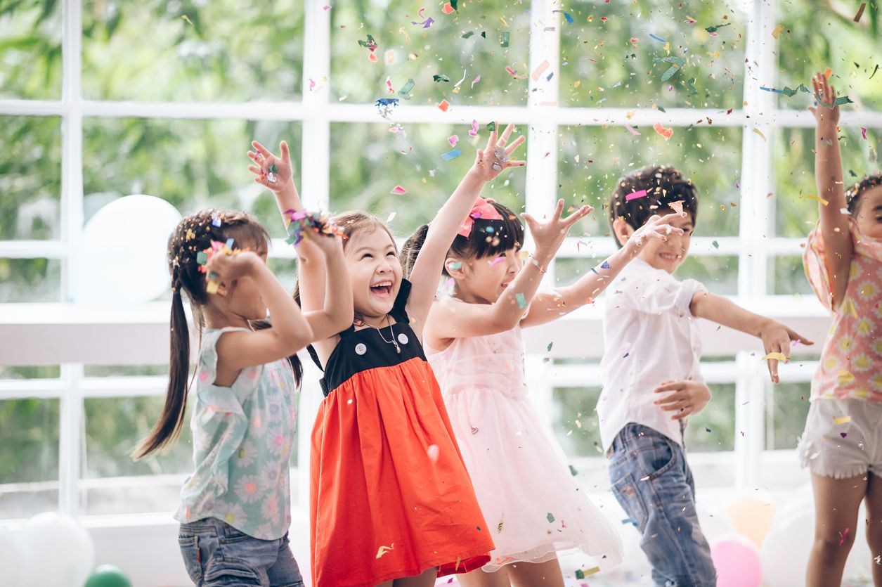 Happy child with Friendship in carnival party or Celebration Party birthday or New Year Christmas