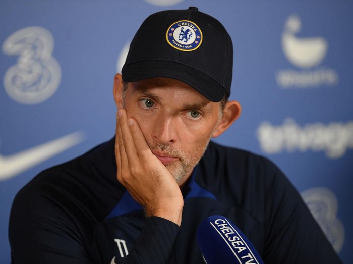 COBHAM, ENGLAND - SEPTEMBER 02: Thomas Tuchel, Manager of Chelsea speaks to media during a Chelsea Press Confat Chelsea Training Ground on September 02, 2022 in Cobham, England. (Photo by Harriet Lander - Chelsea FC/Chelsea FC via Getty Images)